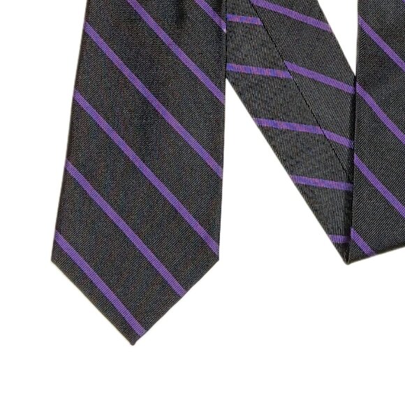 Paul Fredrick Silk Repp Tie Men’s 57” Black Purple Striped Designer Wide Tie New - Picture 1 of 4